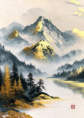 Golden Peaks in Mist