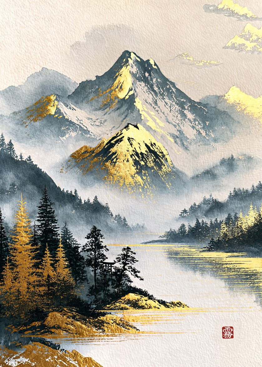 Golden Peaks in Mist