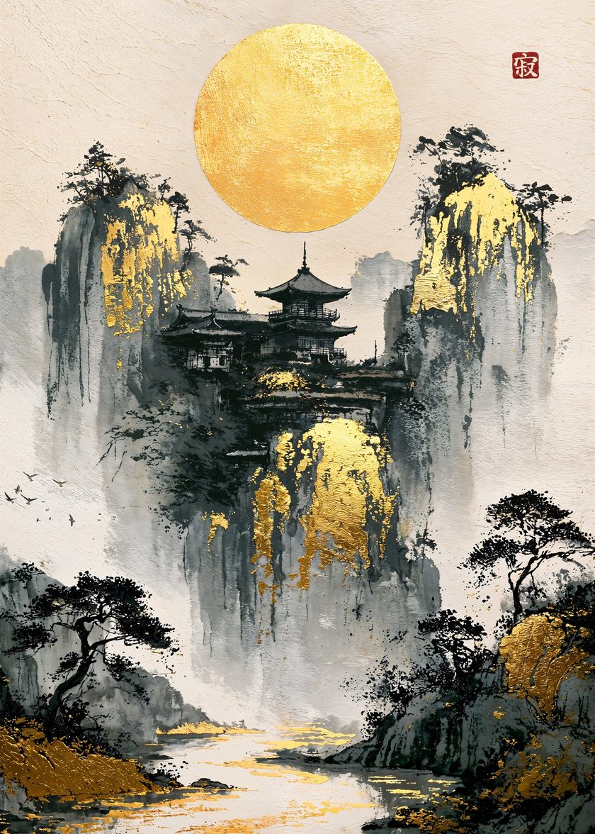 Temple Between Golden Cliffs
